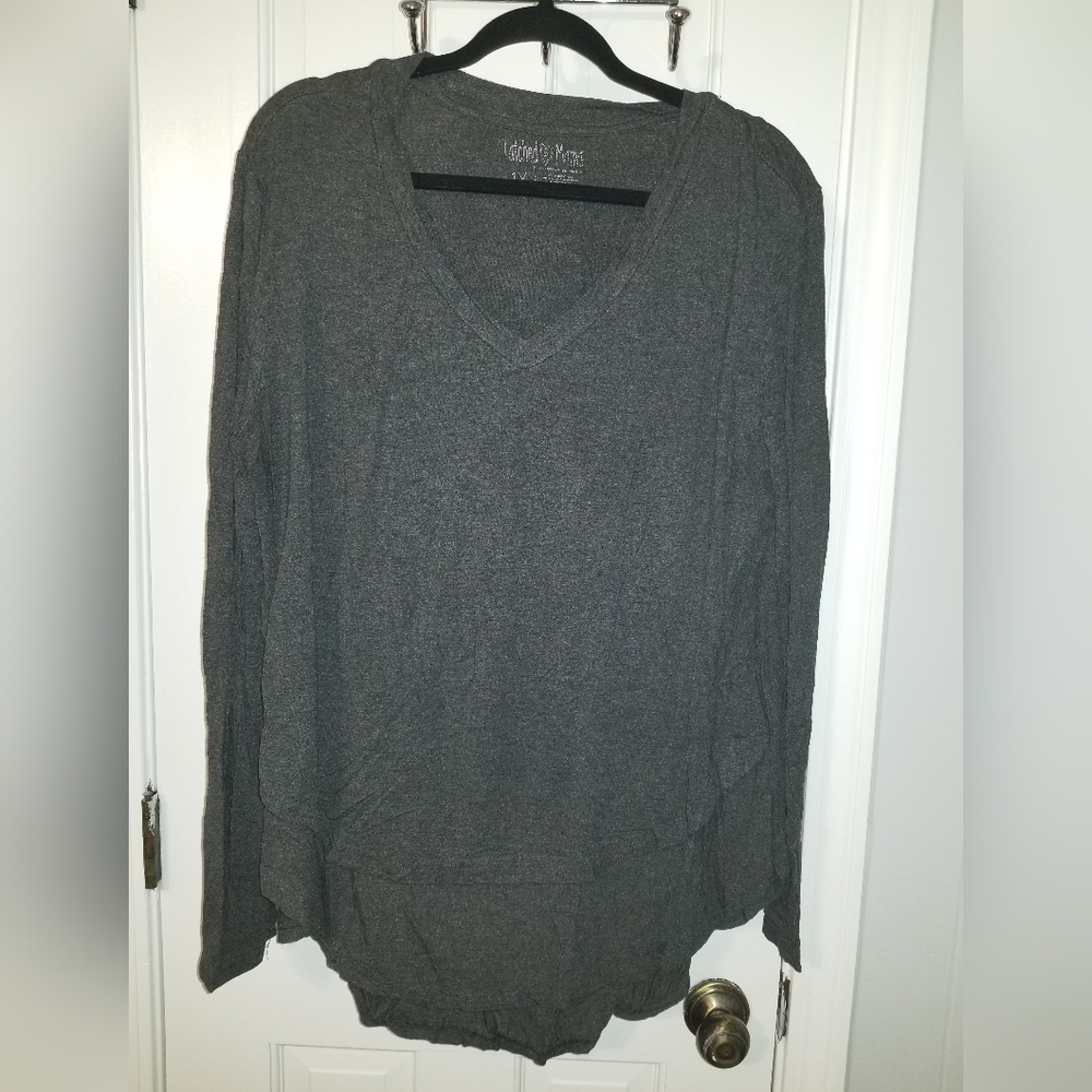 Latched Mama Dark Gray Nursing Shirt Long Sleeve Vneck 1X